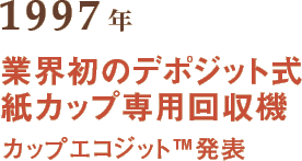 1997年 業界初のデポジット式紙カップ専用回収機 カップエコジット発表